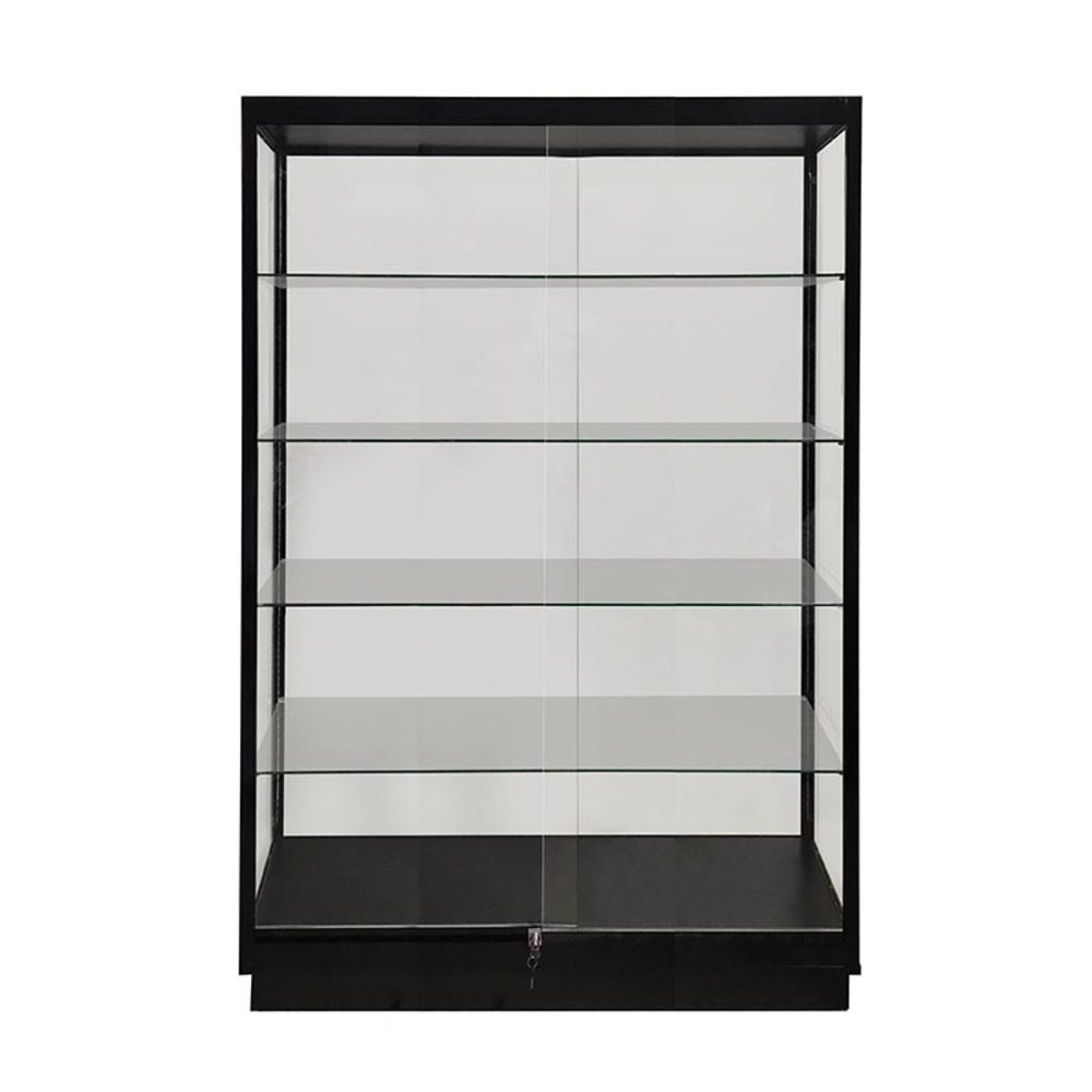 72 Height Tempered Glass Display Case with LED Lights, Sliding Door with  Lock, Base Height 4, Black Frame - Cosmo Glass Hardware